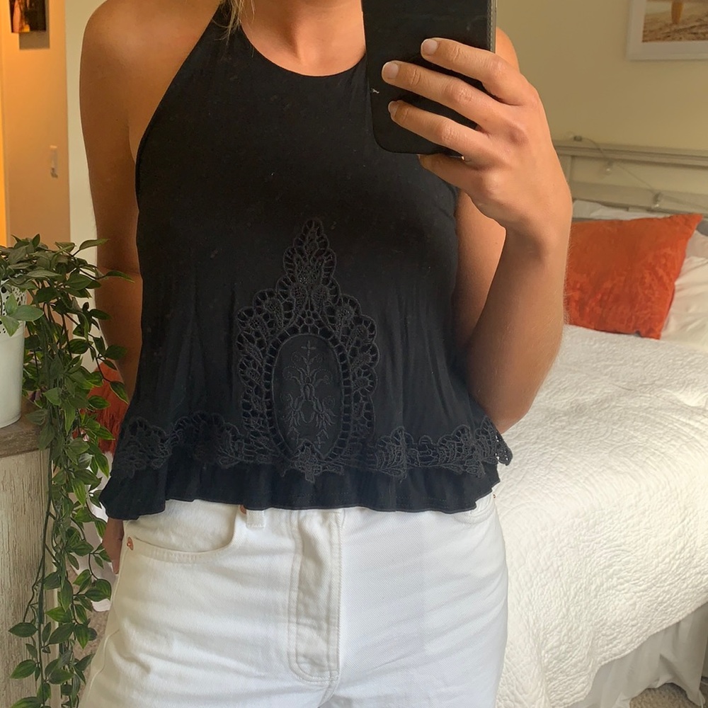 Vintage Havana, Black, Small Halter Top